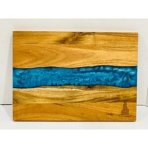 Wood resin epoxy blue ocean beach river cutting cheese charcuterie board 14 x 10